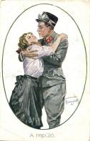A repülő / WWI military aircraft pilot with his love, romantic couple. artist signed (EB)