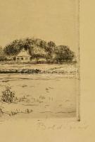 Boldizsár István (1897-1984): Meleg nyár, rézkarc, papír, jelzett, üvegezett fa keretben, 17×31 cm