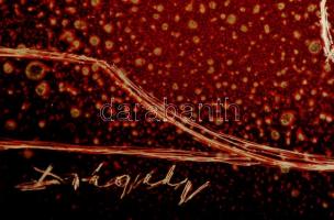 Drégely László (1932-1990): Bölcsesség, alumínium, vegyes technika, jelzett, fa keretben, 30,5×16 cm