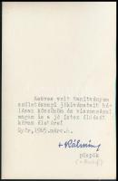 Papp Kálmán (1886-1966) győri megyés püspök saját kézzel aláírt köszönő lapja győri templomot ábrázo...