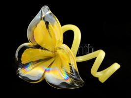 Virág alakú üveg dísz, anyagában színezett, hibátlan, 14×11 cm