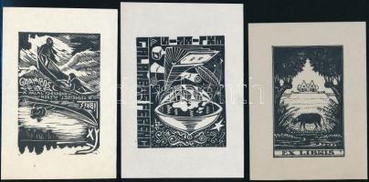 9 db különféle technikájú részben jelzett magyar ex libris / 9 Hungarian ex libris bookplates. Diffe...