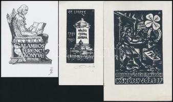 9 db különféle technikájú részben jelzett magyar ex libris / 9 Hungarian ex libris bookplates. Diffe...