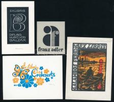 9 db különféle technikájú részben jelzett külföldi ex libris / 9 worldwide ex libris bookplates. Dif...