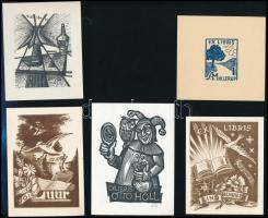 9 db különféle technikájú részben jelzett külföldi ex libris / 9 worldwide ex libris bookplates. Dif...