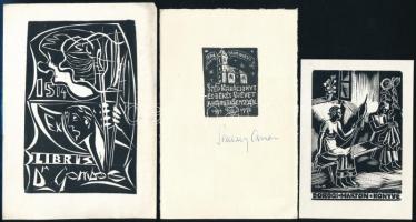 9 db különféle technikájú részben jelzett magyar ex libris / 9  Hungarian ex libris bookplates. Diff...