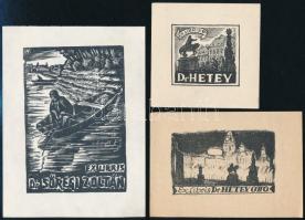 9 db különféle technikájú részben jelzett magyar ex libris / 9  Hungarian ex libris bookplates. Diff...