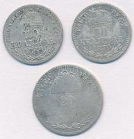 1869KB 10kr Ag + 1870KB 10kr Ag + 1870GYF 20kr Ag "Ferenc József" T:2-,3