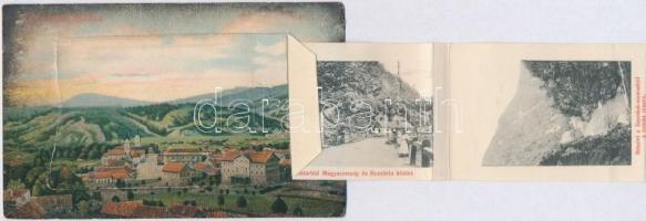 Petrozsény, Petrosani; leporellólap, belül: Gambrinus vendéglő a Szurduk-szorosban, határhíd Magyaro...