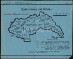 cca 1940 Magyarország légó-térképe, Honvéd. Min. által engedélyezve, hajtott, 20×24 cm