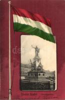 1902 Arad, Szabadság (Vértanú) szobor. Magyar zászló litho keret / Martyrs statue, Hungarian flag litho frame (fl)