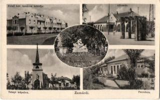 Zamárdi, Felső kereskedelmi tanárok üdülője, vasútállomás, Pannónia szálloda, Telepi kápolna, Fájdalom szobra (fa)
