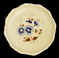 Zsolnay búzavirágmintás porcelán tálka, kézzel festett, jelzett, vízkőnyomokkal, d: 12 cm