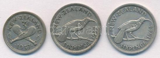 Új-Zéland 1937. 3p Ag + 6p Ag + 1944. 6p Ag VI. György T:2 New Zealand 1937. 3 Pence Ag + 6 Pence Ag + 1944. 6 Pence Ag George VI C:XF