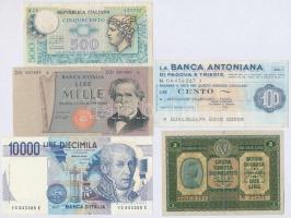 Olaszország 1918-1984. 5db-os vegyes bankjegy és csekk tétel T:II-,III Italy 1918-1984. 5pcs of various banknotes and cheques C:VF,F