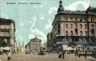 Budapest VIII. Baross utca, Bodó kávéház, villamosok (kis sarokhiány / small corner shortage)