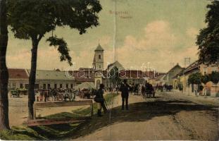 1912 Szigetvár, Vásár tér, piac árusokkal. Kozáry Ede kiadűsa (fa)