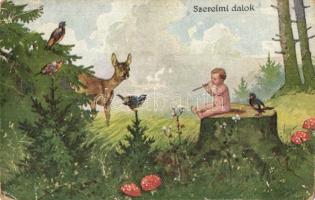 4 db régi humoros gyerek motívumlap / 4 pre-1945 nude children motive cards, humorous