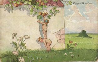 4 db régi humoros gyerek motívumlap / 4 pre-1945 nude children motive cards, humorous