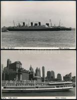 cca 1930-1940 H.B. Leon: New York, óceánjáró hajók a kikötőben, 2 db feliratozott fotó, 12×19 cm / cca 1930-1940 H.B. Leon: New York, port with cruise ship, 12×19 cm