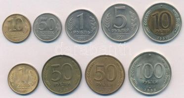 Szovjetunió 1991. 10k-10R (5xklf) + Oroszország 1993. 1R-100R (4xklf) T:1- Soviet Union 1991. 10 Kopeks - 10 Rubles (5xdiff) + Russia 1993. 1 Ruble - 100 Rubles (4xdiff) C:AU