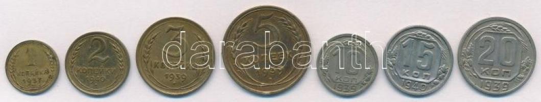 Szovjetunió 1937-1940. 1k-20k (7xklf) T:1-,2 Soviet Union 1937-1940. 1 Kopek - 20 Kopeks (7xdiff) C:AU,XF