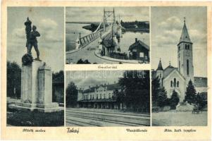 Tokaj, Hősök szobra, Erzsébet híd, vasútállomás, Római katolikus templom (fl)