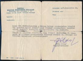 1968 Bp., MAFILM Magyar Filmgyártó Vállalat felszólító irat Az oroszlán ugrani készül című filmmel kapcsolatban Föld Ottó főgyártásvezető aláírásával