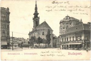 1911 Budapest I. Tabán, Döbrentei tér, templom, Tabáni bor és sörcsarnok, Keller Ignácz és Gamauf Gyula üzlete (EK)
