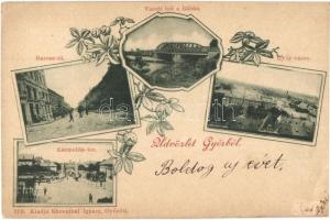 ~1899 Győr, vasúti híd a Rábán, Baross út, Kármelita tér. Ehrenthál Ignácz kiadása (EK)