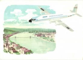 2 db MODERN magyar repülős képeslap: MALÉV, térkép/ 2 modern Hungarian airplane postcard, So. Stpl