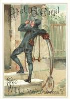 Vienna, Wien; Elisabethstrasse, Albert H. Curjel bicycle advertisement postcard, penny-farthing (Rb)