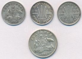 Ausztrália 1934-1953. 3p Ag (3xklf) + 1962. 6p Ag T:2  Australia 1934-1953. 3 Pence Ag (3xdiff) + 1962. 6 Pence Ag C:XF