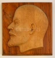 Lenin portré, faragott fa falidísz, 32×29,5 cm