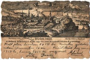 1904 Budapest, Buda anno 1650. Buda vára, óváros, zsidó vagy vízi város, második külváros, Gellérthegy. Kaucky L. kiadása (EK)