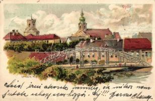 1900 Győr, Rába híd. Kosmos Kunstanstalt litho s: Geiger R.