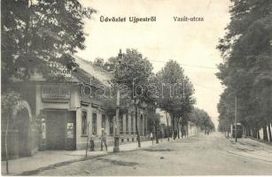 1906 Budapest IV. Újpest, Vasút utca, Horváth Imre vendéglője, villamos. Weisz Berthold kiadása