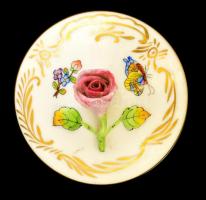 Herendi Viktória mintás talpas bonbonier, kézzel festett, jelzett, kopásokkal, m: 9 cm