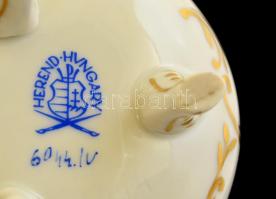 Herendi Viktória mintás talpas bonbonier, kézzel festett, jelzett, kopásokkal, m: 9 cm