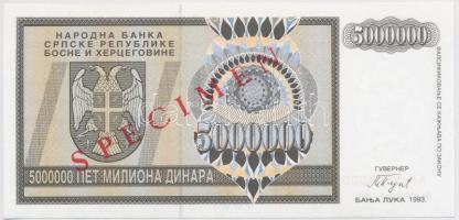 Bosznia-Hercegovina 1993. 5.000.000D "SPECIMEN" felülbélyegzéssel T:I
Bosnia and Herzegov...