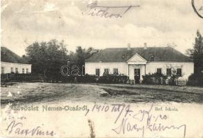 1910 Nemesócsa, Zemianska Olca; Református iskola / Calvinist school (felületi sérülés / surface damage)