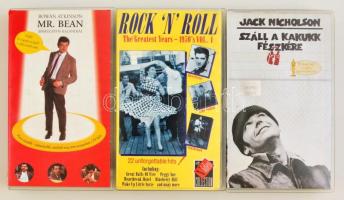 3 db VHS kazetta: Mr. Bean, Száll a kakukk a fészkére, Rock n roll, the Greatest Years