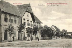 1908 Szolyva-Hársfalva, Svalová-Nelipino, Szvaljava-Nelipyno; vasútállomás. Oberländer Pinkász kiadása / Bahnhof / railway station
