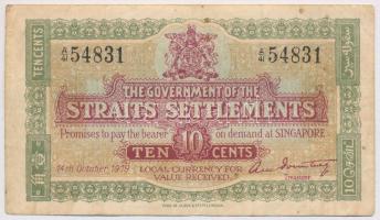 Straits Settlements / Brit gyarmat 1919. 10c T:III Straits Settlements / British colony 1919. 10 Cents C:F