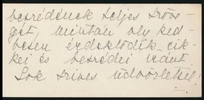 vitéz Imrédy Béláné Nelky Irén (1892-1980) névjegykártyája, saját kezű soraival