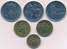Andorra 2002. 1c - 5c (6xklf) forgalmi emlékkiadások T:1,1- Andorra 2002. 1 Centim - 5 Centims (6xklf) commemorative coins C:UNC,AU