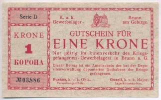 Ausztria / Brunn hadifogolytábor 1917. 1K KFA perforációval T:II ragasztásnyom Austria / Brunn POW camp 1917. 1 Krone with KFA perforation C:XF glue mark