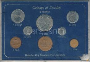 Svédország 1971. 1ö-2K (8xklf)forgalmi sor kissé sérült tokban T:1,1- Sweden 1971. 1 Öre - 2 Kronor (8xdiff) coin set in slightly damaged case C:UNC,AU
