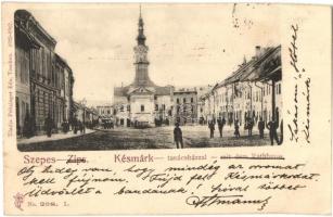 Késmárk, Kezmarok; Tanácsház, üzletek. Kiadja Feitzinger Ede 1902-1912. No. 208. / town hall, shops (vágott / cut)