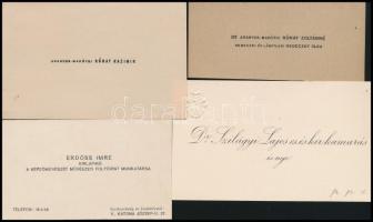 10 db régi névjegykártya, közte: alsómalatini Malatinszky Lajos (1833-1890) Bihar vármegye fősipánjá...